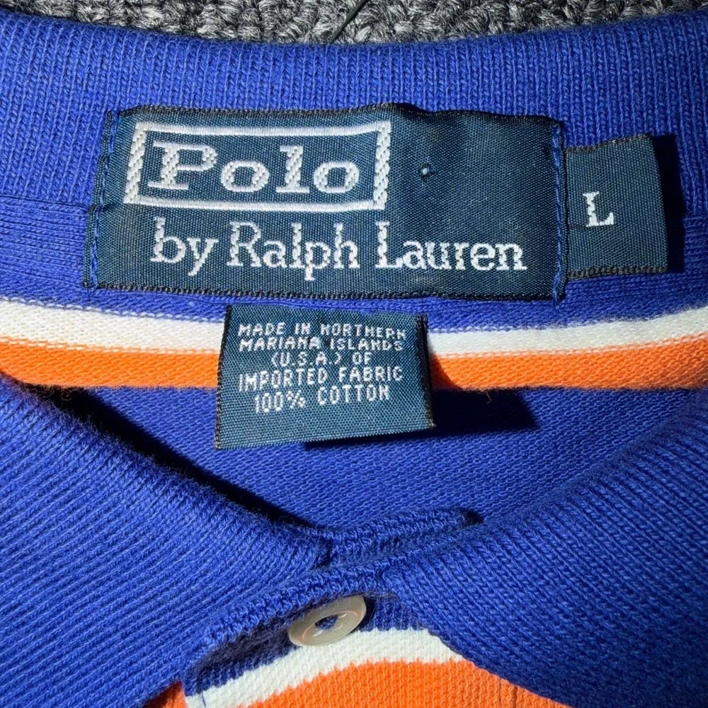 Vintage Kanye Y2K Polo Ralph Lauren Striped Polo Mens L Orange Blue USA Gators